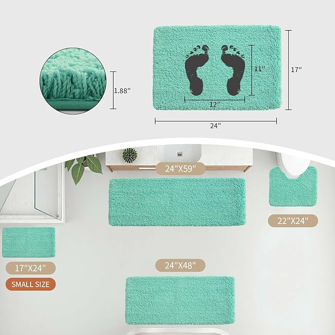 Small Bathroom Rug 17x24 Non Slip Fluffy Bath Mat for Bathroom Floor Washable Plush Luxury Bath Rug for Tub Soft Absorbent Shower Mat, Spa Blue