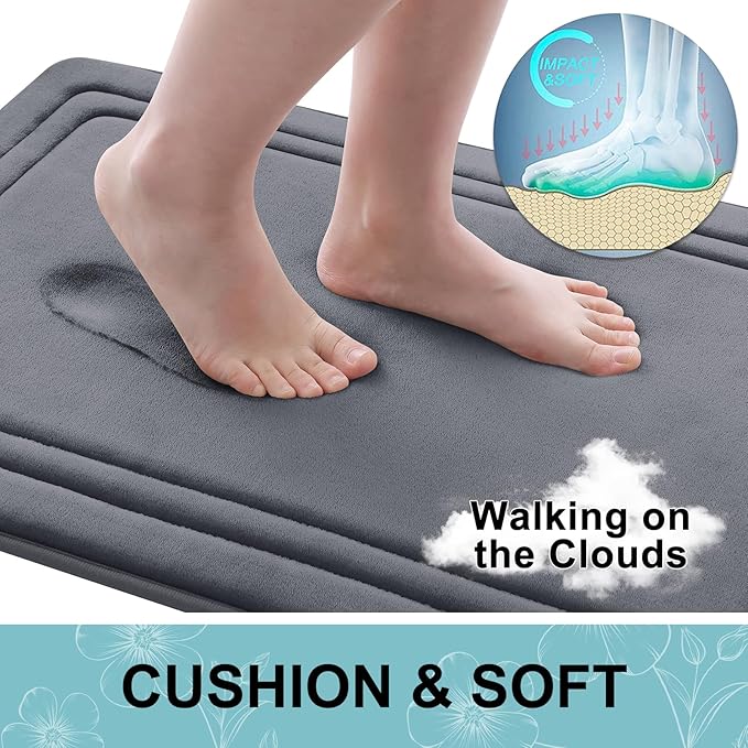 Grandaily Memory Foam Bath Mat Rug 70x24, Ultra Soft, Non-Slip and Absorbent Bathroom Rugs, Machine Wash Dry, Comfortable Bath Carpet for Bathroom Floor, Tub and Shower, Dark Grey