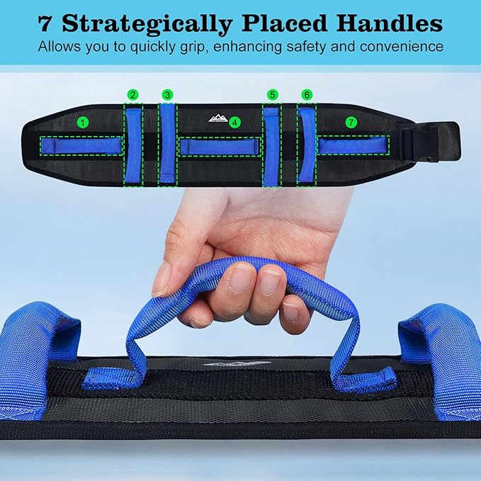supregear Gait Belt - Anti-Slip Transfer Aid with 7 Handles and Quick-Release Buckle, Perfect for Senior Care, Black