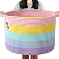 Large Storage Basket with Handle,23.6" x 23.6" x 15.7" Blanket Basket Storage Bins for Organizing,65L Cotton Rope Woven Baskets for Living Room, Nursery ,Bedroom,Colorful