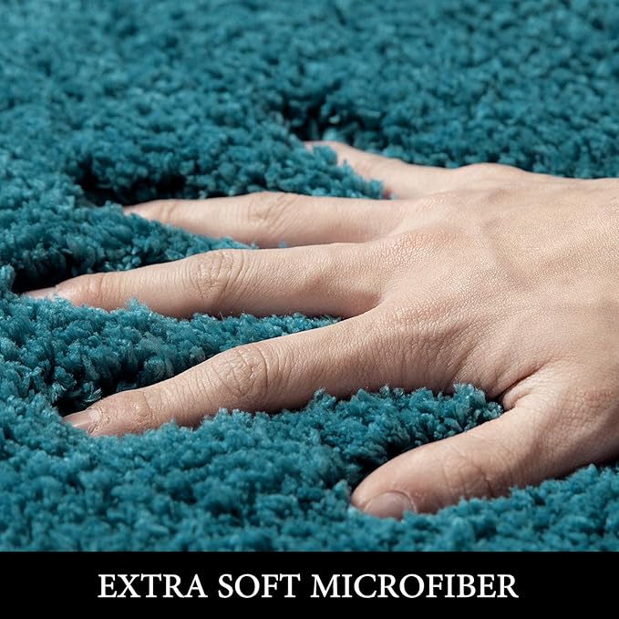 MIULEE Teal Bathroom Rugs Non Slip Bath Mat 24'' x 44'' Shaggy Soft Bath Rug Plush Microfiber Absorbent Water for Shower Tub Machine Washable (Teal, 24x44 Inches)