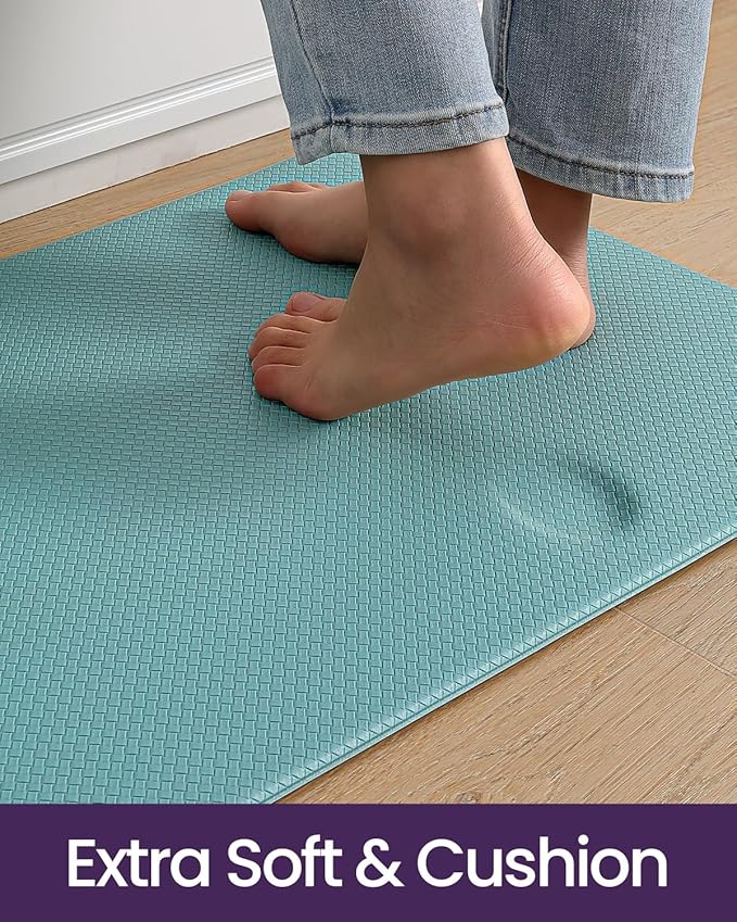 DEXI Kitchen Floor Mats Cushioned Anti Fatigue, 17x95, Long Standing Runner Rug Waterproof, Comfort Memory Foam Padded for Front Sink Laundry, Turquoise