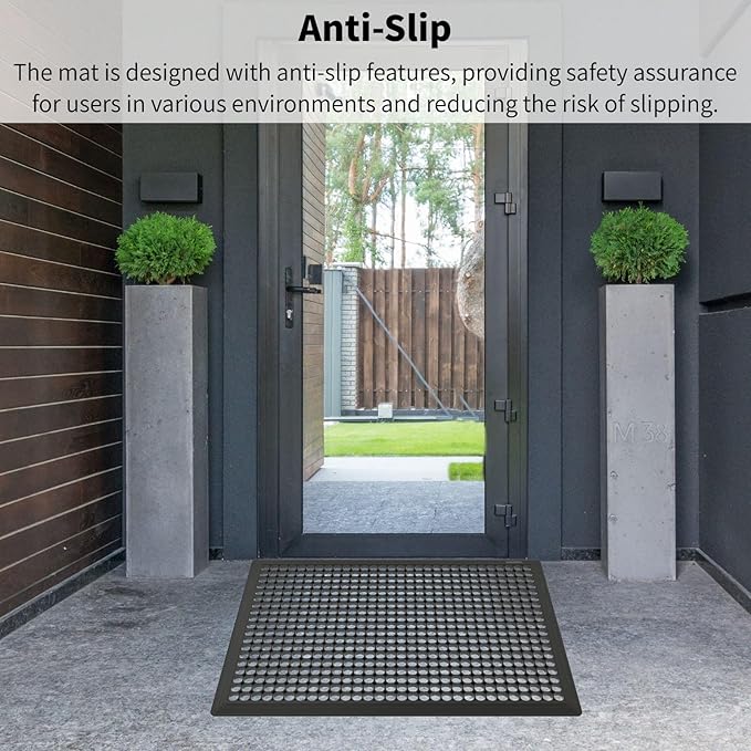 2 Pack Rubber Floor Mats 60”x36” - Heavy-Duty Non-Slip Kitchen Mat & Bar Floor Mat with Drain Holes, Odorless for Entrance, Restaurant, Indoor Outdoor
