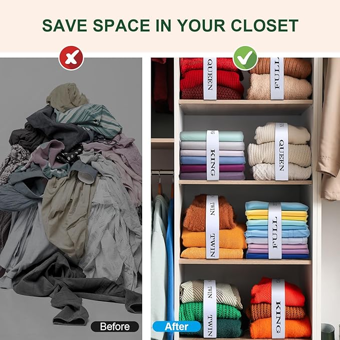 20 Pcs Bed Sheet Organizer and Storage Label Bands for Linen Closet-Elastic Bedding Sheet Keeper Straps for Bedsheet Sets (Mix 20PCs)