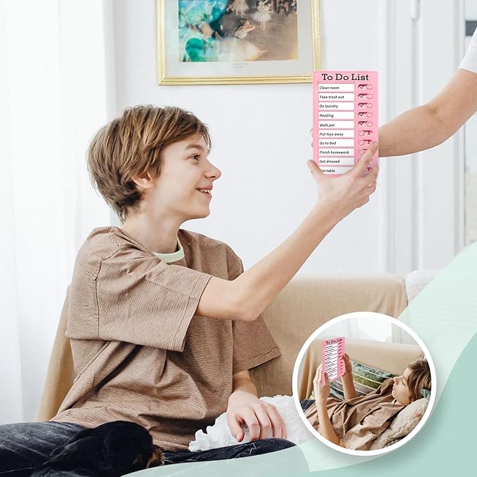 2 Pieces Chores Chart for Kids-Visual Schedule, Plastic Checklist Board, Detachable to Do List Whiteboard, Portable Routine Chart (pinkgreen)