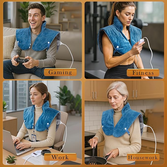 Nalax 30s Fast Heating Pad for Neck and Shoulders and Back, 6X Deeper Far Infrared Pain Relief, 8 Heat Settings Max 159℉, 4H Auto Off, Memory Function, Adjustable Strap, Valentine Gifts Women 24"x 20"