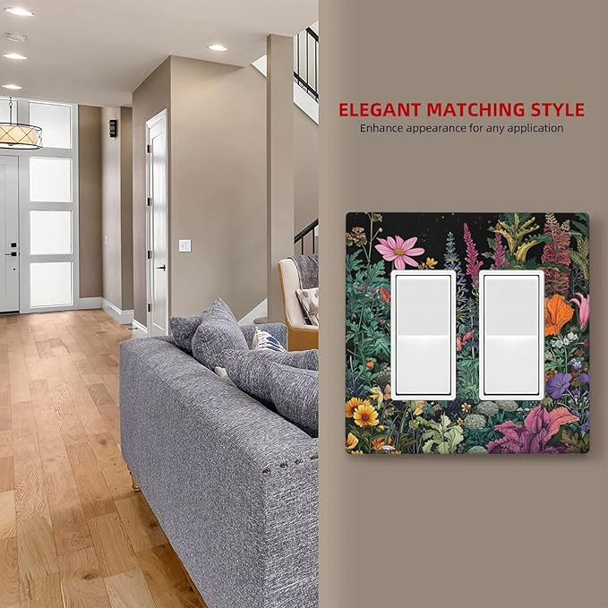 Decorative Outlet Covers Colorful Floral Dark Sky Wildflower Plants 2 Gang Light Switch Cover Plate Double Rocker Wall Plate Gfci Switch Plate Covers for Bathroom Decor