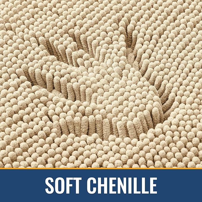 Arotive Bathroom Rugs 47x17, Extra Soft Absorbent Shaggy Chenille Bath Rugs, Machine Washable Rubber Backing Non-Slip Bath Mats for Bathroom Floor Tub and Shower, Home Decor Accessories, Beige