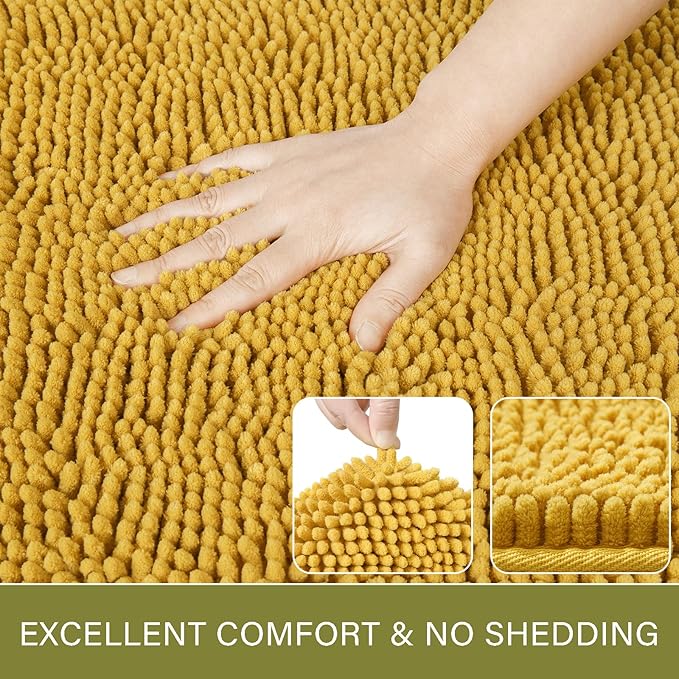 LOCHAS Luxury Bathroom Rug Shaggy Bath Mat 24 x 70 Inch, Washable Non Slip Bath Rugs for Bathroom Shower, Soft Plush Chenille Absorbent Carpets Mats, Yellow