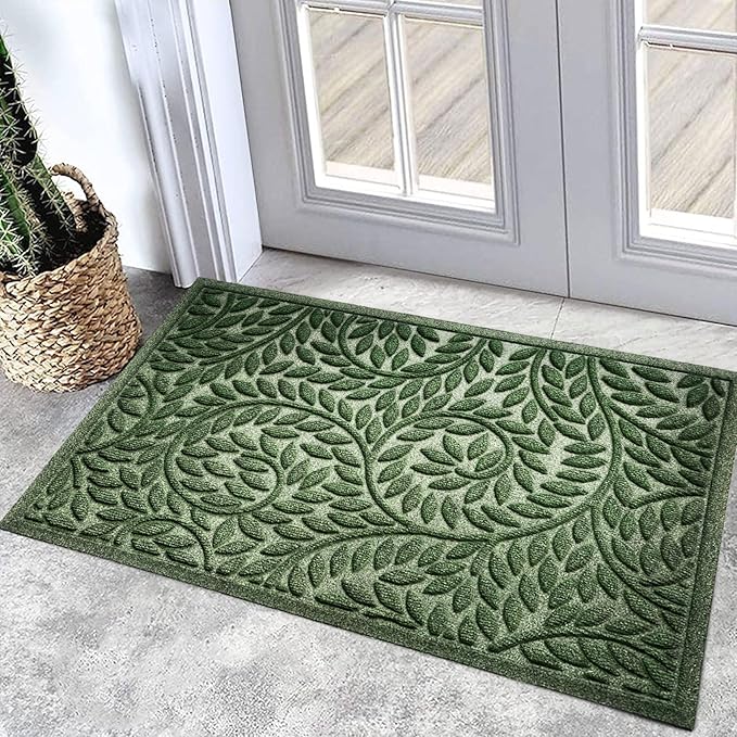 Bulijojo Front Door Mat Entrance,Durable Heavy Duty Welcome Mat,Thick Absorbent Natural Rubber Non Slip Mat,Sturdy Entryway Green 23"x35"