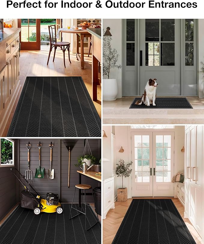3′ x 6′ Heavy Duty Front Door Mat Indoor Outdoor Entrance, Easy Clean Non-Slip All Weather Commercial Floor Mat for Entryway, No Curling Waterproof Vinyl Welcome Mat (36" x 72", Black)