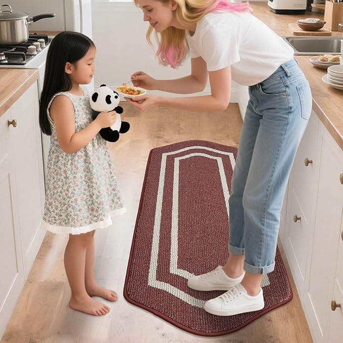 COSY HOMEER Long Kitchen Floor Mats for in Front of Sink Super Absorbent Kitchen Rugs and Mats 24"x48" Non-Skid Kitchen Mat Standing Mat Washable,Polypropylene,Red,Frame