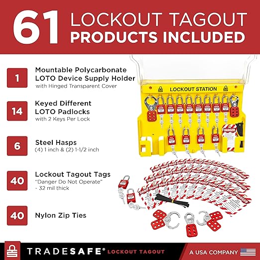 TRADESAFE Lockout Tagout Station with Loto Devices - 14 Pack Safety Lock Set, 6 Hasps, 40 Do Not Operate Tags, Lock Out Tag Out Kit Board, Lockout Safety Supply for OSHA Compliance