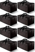 8 Pack Large Strong Bags with Zippers & Carrying Handles - Water-Resistant - Heavy Duty Storage Tote for Space Saving, Fold Flat, Alternative to Moving Box (Black)