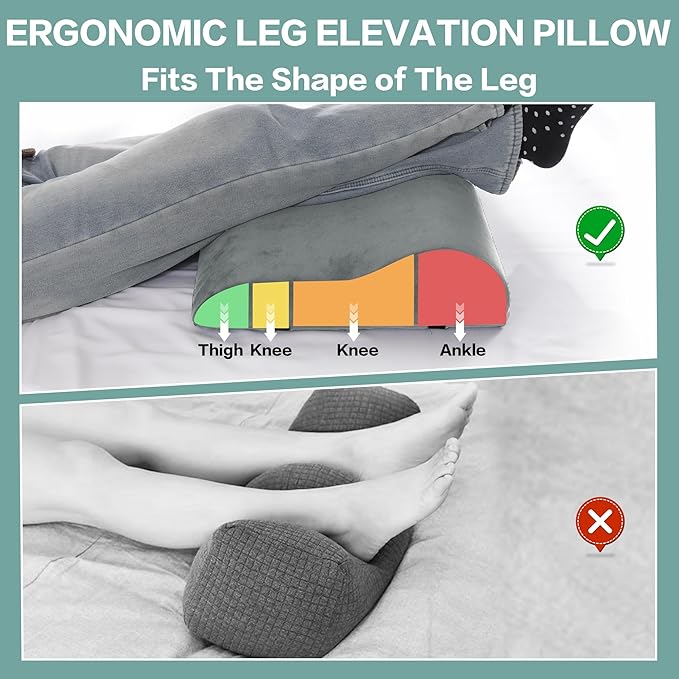 HOMBYS Extra Large Recliner Leg Pillow, Memory Foam Foot Rest Cushion Wave Shape Recliner Footrest Extender, Multi Purpose Back & Lumbar Support Pillow for Recliner, Bed, Sofa Couch,Grey