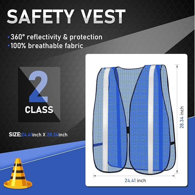 Haysandy 20 Pcs High Visibility Reflective Safety Vest Construction Vest Strips Neon Mesh Universal Size for Men Outdoor(Blue,20 Pcs)
