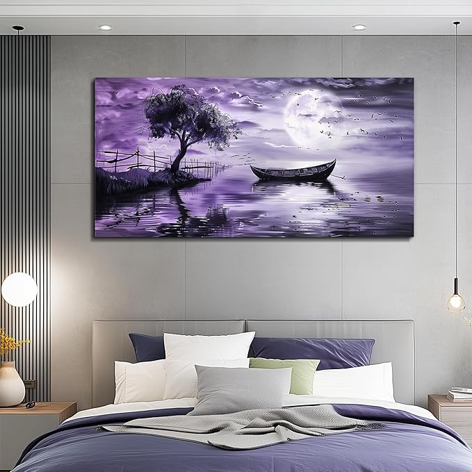 KELIYUAN Canvas Wall Art For Living Room Large Wall Decor For Bedroom Office Decoration Landscape Pictures Modern Purple Lake View Wall Painting Artwork Hotel Room Ready To Hang Home Decor 24x48 In
