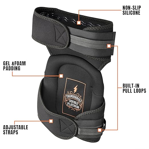 Thunderbolt Knee Pads for Men Construction Knee Pads for Work for Men and Women with Double Gel for Gardening Flooring Roofing Heavy Duty with Extra Thick Foam and Strong Adjustable Non-Slip Straps