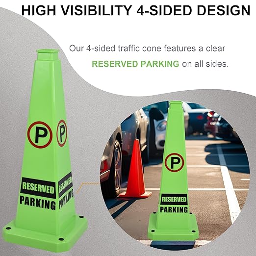OrangeStar 6-Pack 28" Reserved Parking Cones, Large 4-Sided Message Safety Traffic Cones with Heavy Rubber Base for Indoor Outdoor Use, Parking Lot Control, Driveway Barriers
