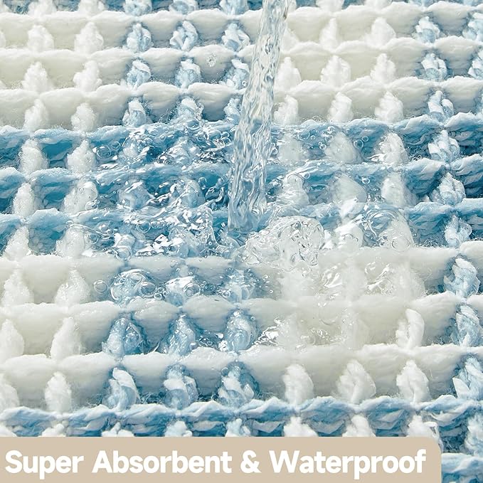 Waffle Bath Mat, Boho Bathroom Rugs Non Slip Washable Absorbent Checkered Bathroom Mat Quick Dry Cute Bath Mat, 48"x24" Blue and White