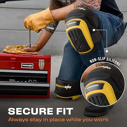 Thunderbolt Knee Pads for Men Construction Knee Pads for Work for Men and Women with Double Gel for Gardening Flooring Roofing Heavy Duty with Extra Thick Foam and Strong Adjustable Non-Slip Straps