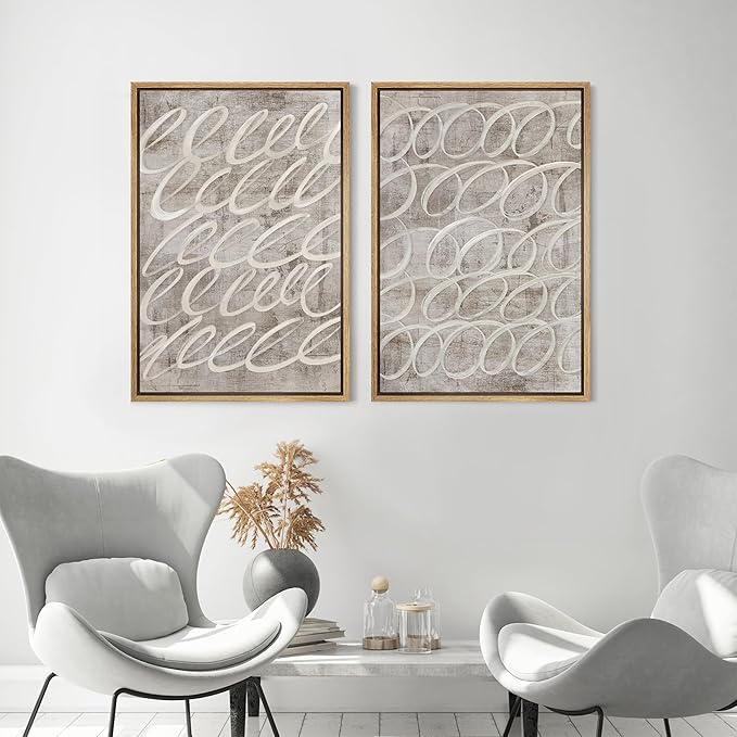 MUDECOR Framed Canvas Print Wall Art Vintage Mid-Century Swirl Abstract Shape Illustrations Modern Art Decorative Bohemian Colorful Chic for Living Room, Bedroom, Office - 16"x24"x2 Natural