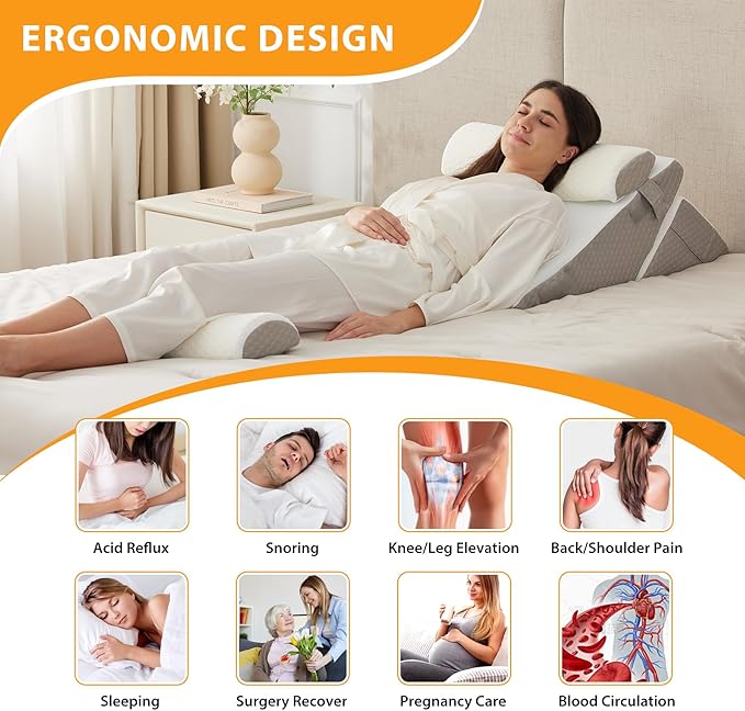 4PCS Wedge Pillow Set for After Surgery, Adjustable 9&12 Inch Bed Wedge Pillow for Sleeping, Incline Pillow Wedge for Headboard, Post Surgery, Acid Reflux, Neck&Back Support, White/Grey