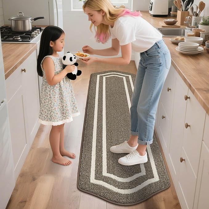 COSY HOMEER Long Kitchen Floor Mats for in Front of Sink Super Absorbent Kitchen Rugs and Mats 24"x79" Non-Skid Kitchen Mat Standing Mat Washable,Polypropylene,Brown,Frame
