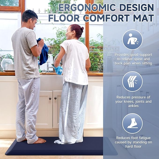 4/5 Inch Thick Kitchen Mat Anti Fatigue Mat Kitchen Rugs Kitchen Decor Non-Slip, Stain & Water Resistant, Kitchen Mats Desk Mat for Kitchen, Office, Workshop, Blue, 17'' x 60''