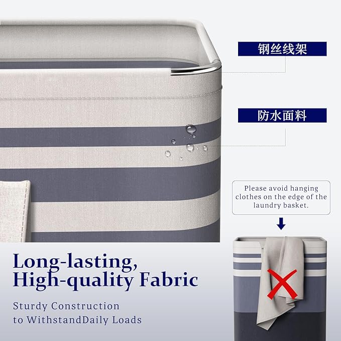 2 Pack Laundry Baskets 75L Large, Waterproof Freestanding Collapsible Laundry Hamper with Reinforced Handles, Blue Clothes Hamper for Dorm, Bathroom, Bedroom, Laundry Room