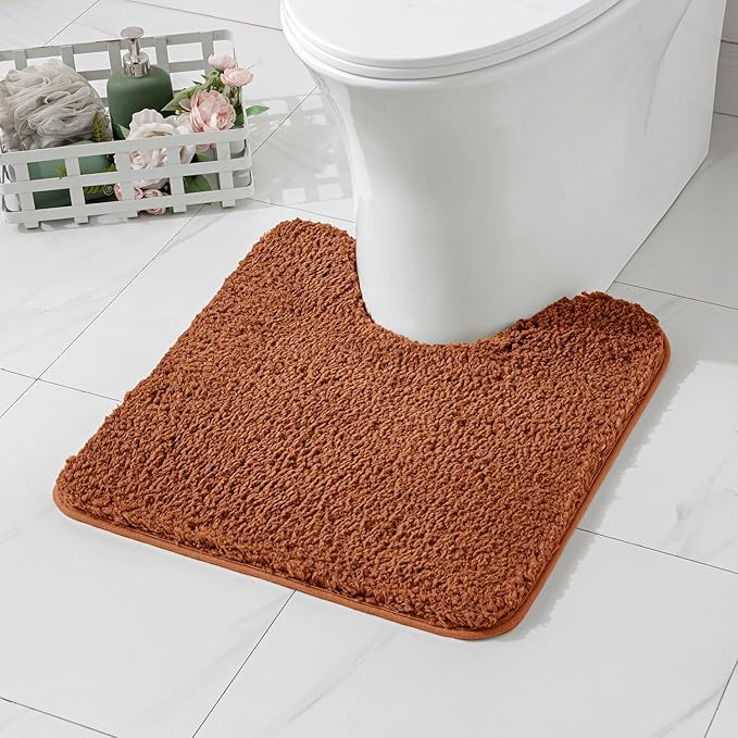 MIULEE Burnt Orange Microfiber Toilet Bath Mat U-Shaped Contour Shaggy Rugs Non Slip Extra Thick Soft Absorbent Water for Bathroom Commode Machine Washable(20x20 Inch)
