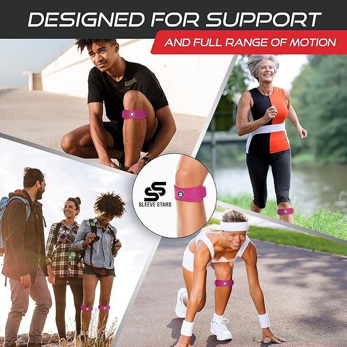 SLEEVE STARS Swedish Brand Patellar Tendon Support Strap for Women & Men Effective Osgood Schlatter Knee Brace Youth & Kids Knee Brace with 3 Adjustable Length fits 12"-24" (Pair/Hot Pink/Adult)