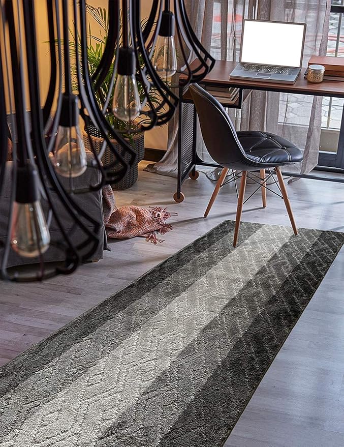 Custom Size Hallway Runner Rug Damask Grey Color 31 inch Wide Select Your Length Non-Slip (Skid Resistance) Rubber Backing 4 feet x 31 inch