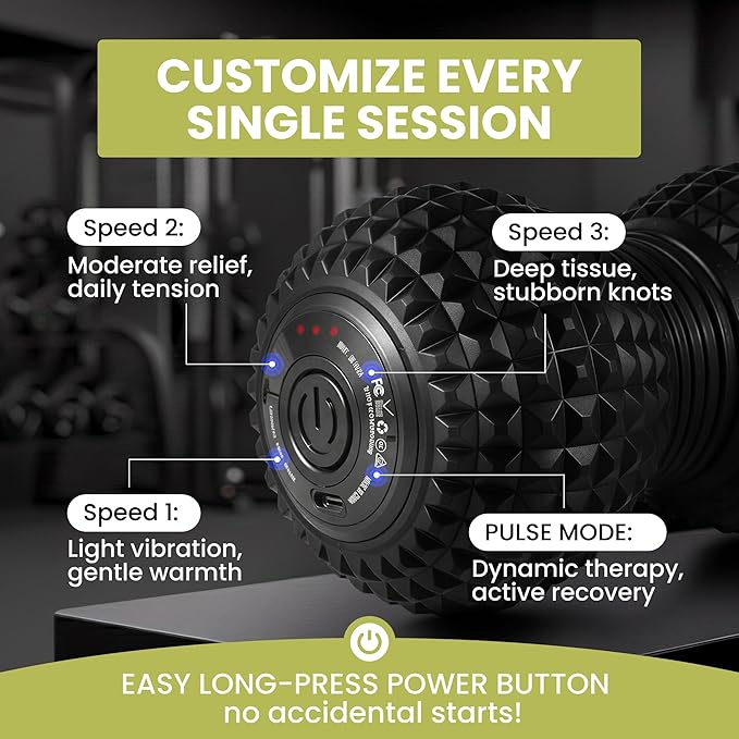 4-Speed Vibrating Peanut Massage Ball for Targeted Muscle Relaxation & Mobility Support | Textured Deep Pressure Roller | Compact & Rechargeable