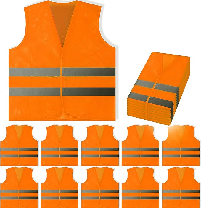 PeerBasics Safety Vests Bulk Pack - Reflective High Visibility, Men Women, Mesh (as1, numeric, numeric_10, regular, regular, Orange)