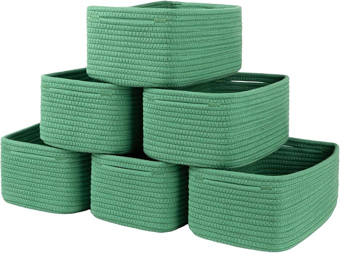 6 Pack Storage Baskets for Shelves, Small Baskets for Shelves, Cute Decorative Storage Bins, Organizer Basket for Gifts Empty, 11.8''Lx7.8''Wx4.7''H-Green