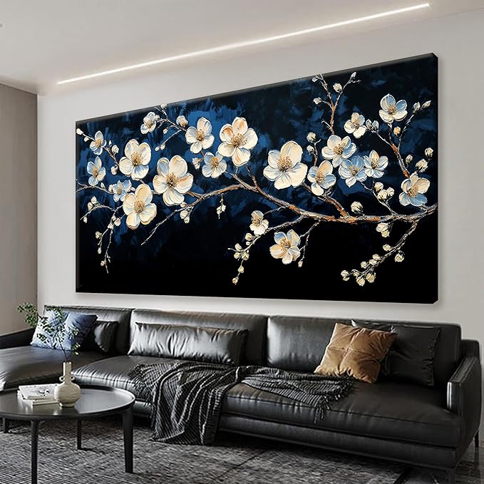 Suconvng White Flower Wall Art Canvas Wall Art Decor Set Home Wall Decor Modern Black Wall Decoration Painting Neutral Botanical Art Print Picture Living Room Bedroom Office Artwork 24" X 48"