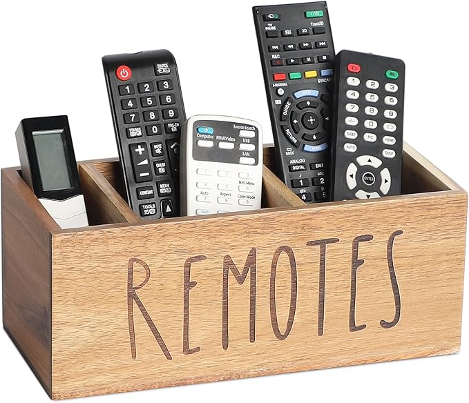 Acacia Wood Remote Control Holder, TV Remote Holder, Remote Organizer for Table,Home,Living room, bedroom for Wooden Remote Box (Brown, L,for 5+ Remote Controls)