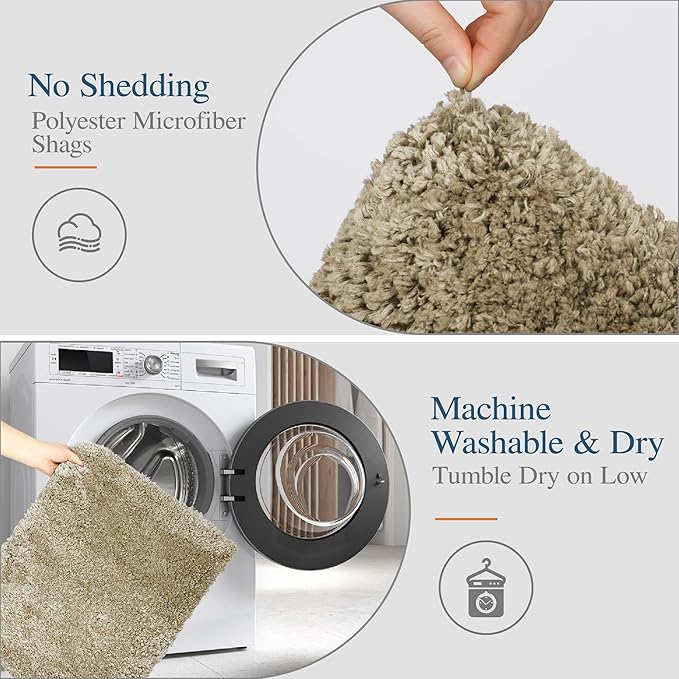 Walensee Contour Rug (20x24, Sand) Non Slip Bath Mat for Bathroom - Water Absorbent Soft Microfiber Shaggy Mat - Machine Washable - U Shape Toilet Rug