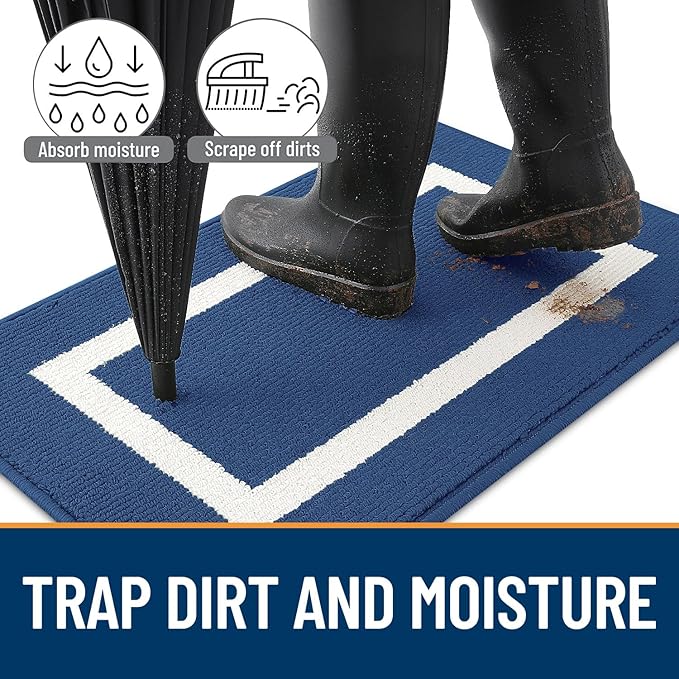 OLANLY Indoor Door Mat, 30x17, Non-Slip Absorbent Resist Dirt Entrance Mat, Washable Low-Profile Inside Entry Doormats for Entryway, Navy