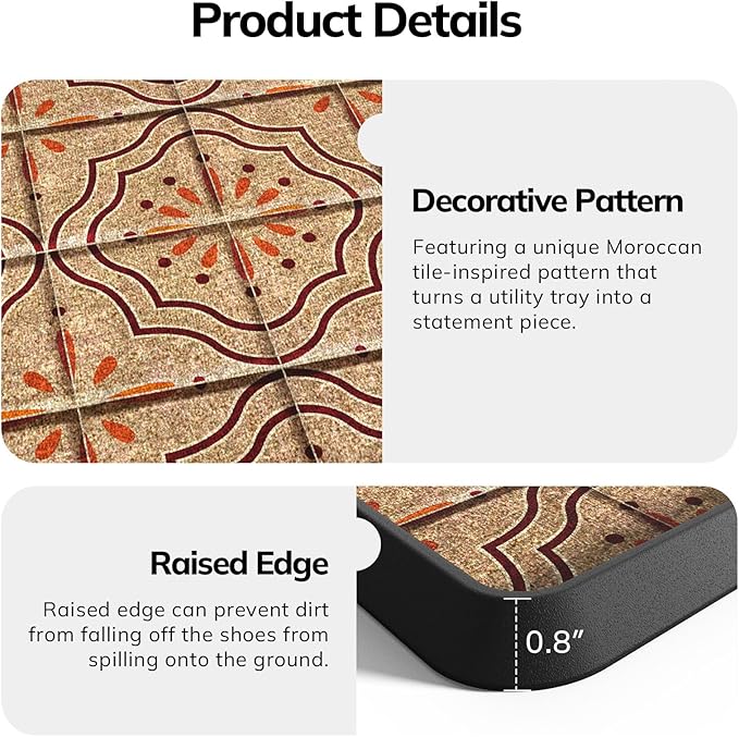 Mibao Boot-Tray Heavy Duty Rubber Shoe Mat with Lip Waterproof Shoe Tray for Entryway Indoor Outdoor Multi Use, Non-Slip Shoe Cleaning Shoe Storage with Artistic Prints, 16" x 47.5", Brown