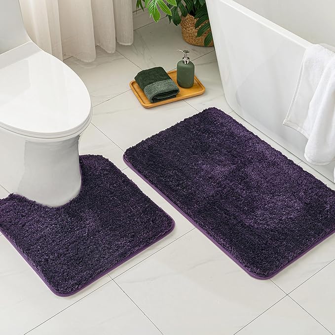MIULEE Bathroom Rug - Cute Absorbent Bath Mat Made of Thick Fluffy Microsiber for Bathroom Floor, Tub or Entryway, Non Slip Rubber Backside for Extra Safety, Machine Washable - Dark Purple, 20''x30''