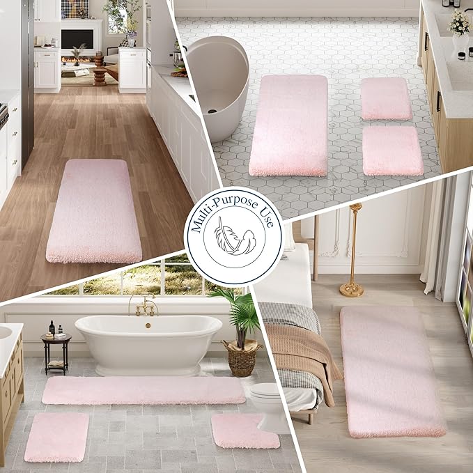 Walensee Large Bathroom Rug (24 x 60, Blush) Extra Soft and Absorbent Shaggy Mat Machine Washable Microfiber Non Slip Luxury Floor Mat