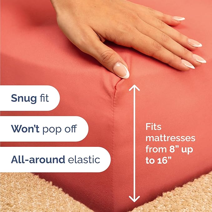 Twin 4 Piece Sheet Set - Cooling & Breathable Bed Sheets - Hotel Luxury Bed Sheets for Women, Men, Kids & Teens - Comfy Bedding with Deep Pockets & Easy Fit - Soft and Wrinkle Free - Twin Coral Sheets