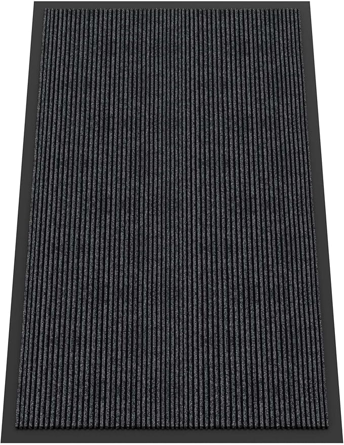 Indoor Outdoor Door Mat, 5’ x 3' Doormat for Entryway, Rubber Backing Non Slip Front Door Mat Outside Entrance, Super Absorbent Commercial Floor Mat for Home Office, Grey