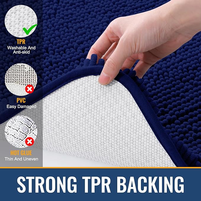 Arotive Bathroom Toilet Rugs U Shaped 24x20, Extra Soft Absorbent Shaggy Chenille Contour Bath Rugs for Toilet, Machine Washable Non-Slip Contoured Bath Mats, Navy