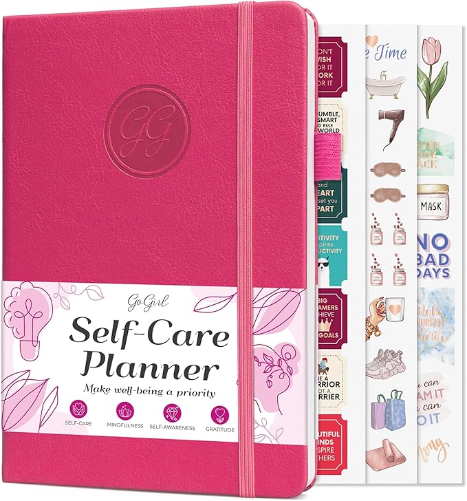 GoGirl Self-care Journal – Daily Mental Health Notebook with Mood & Wellness Trackers – Personal Development, Meditation & Reflection Journal for Women – Hardcover, Lasts 3 Months (Fuchsia)