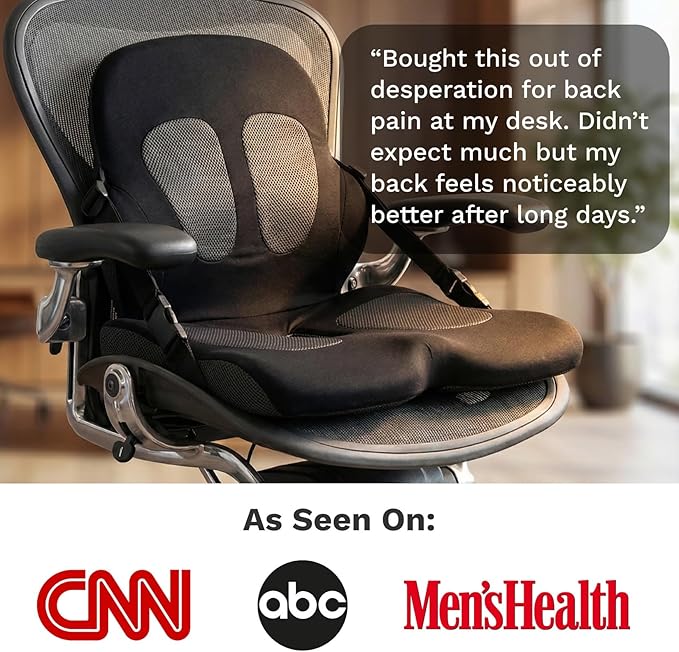 Adjust Lumbar in Any Seat | Developed by a Doctor | Seat Cushion for Office Chair, Car, Truck Driver, Bleachers | Pressure Relief | Designed w/Spine Specialists for Long Sitting Hours