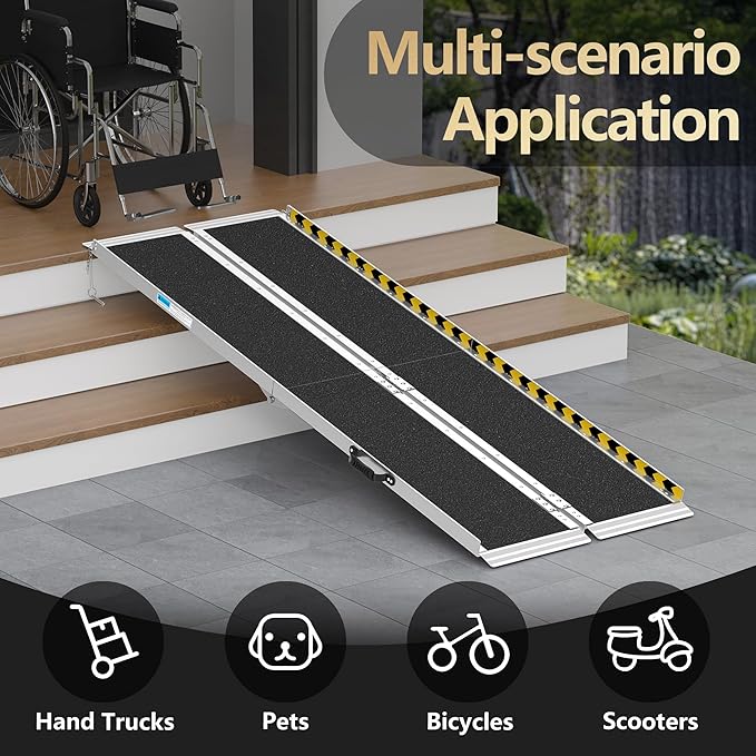 6FT Portable Wheelchair Ramp, Non-Slip Aluminum Folding Handicap Ramp, Ramps for Wheelchairs for Home with Handle, Wheelchair Ramps for Home Steps/Stairs/Threshold/Doorways/Scooter, 600LBS Capacity
