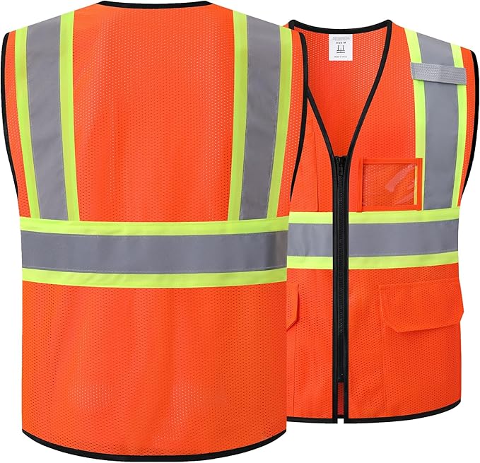 Reflective Safety Vest for Men Women Hi Vis Vest with Pockets High Visibility Vest Mesh Construction Vests Meets ANSI/ISEA Standards (Orange-33, 2X-Large)